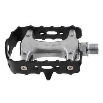 Педали M-WAVE Steady-A4, alloy, silver with black alloy cage, with 9/16" cromium plated CRMO-axle with hexagonal head 311063 фото